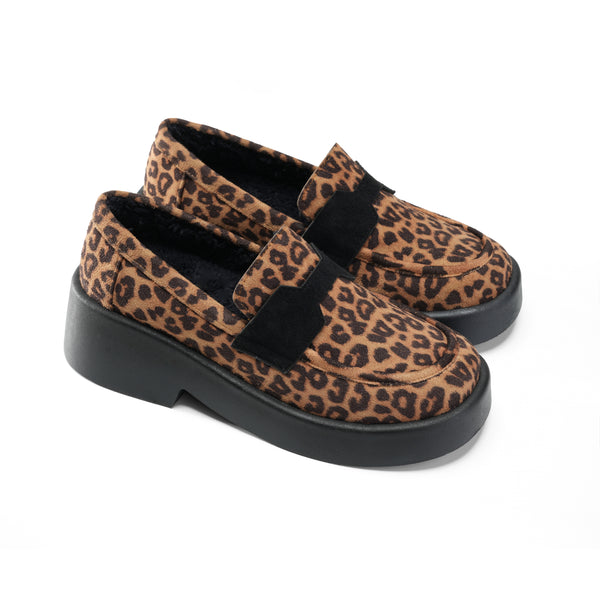 Tan Suede Platform Loafers with Fleece Lining - Tiger