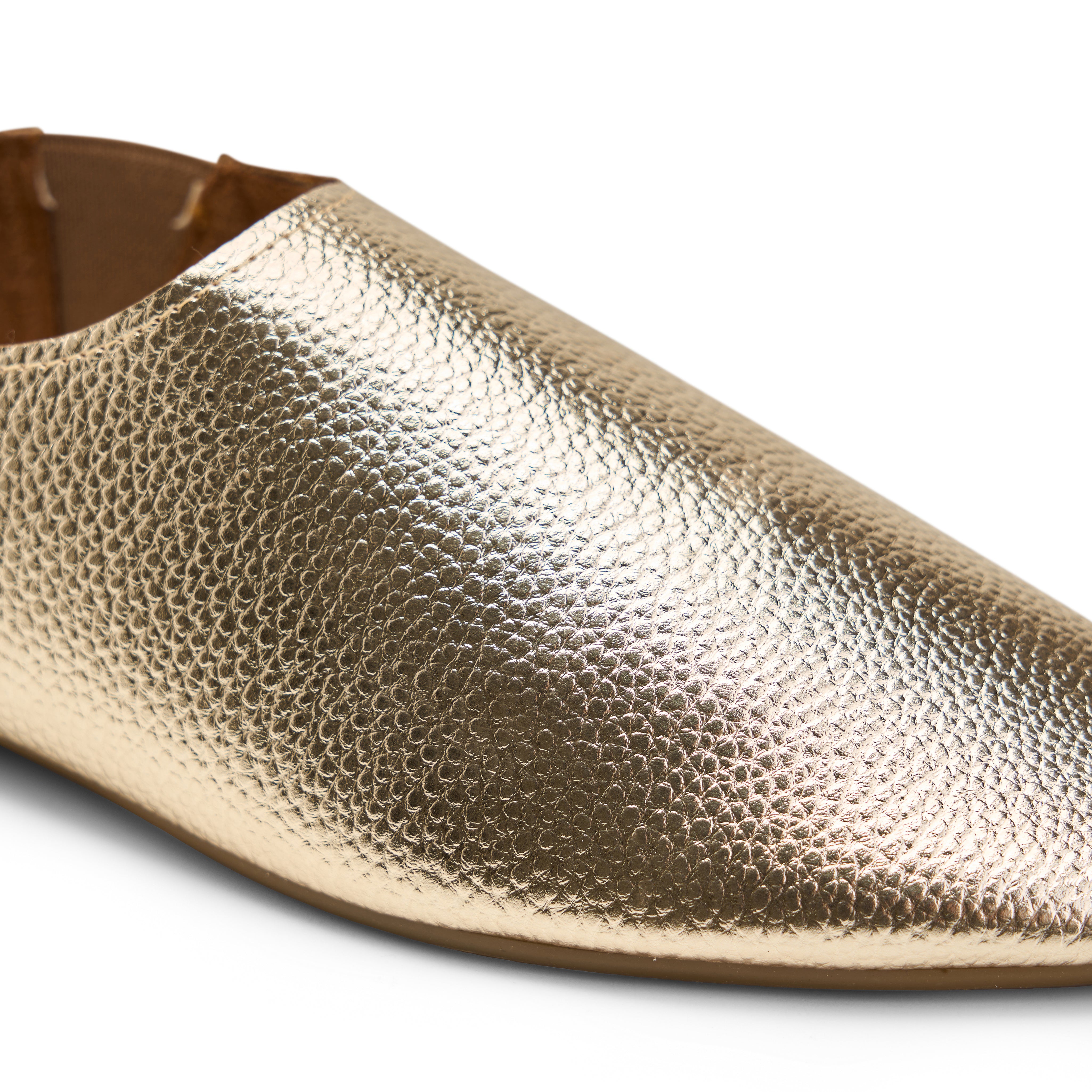 Textured Metallic Pointed-Toe Flats - Gold