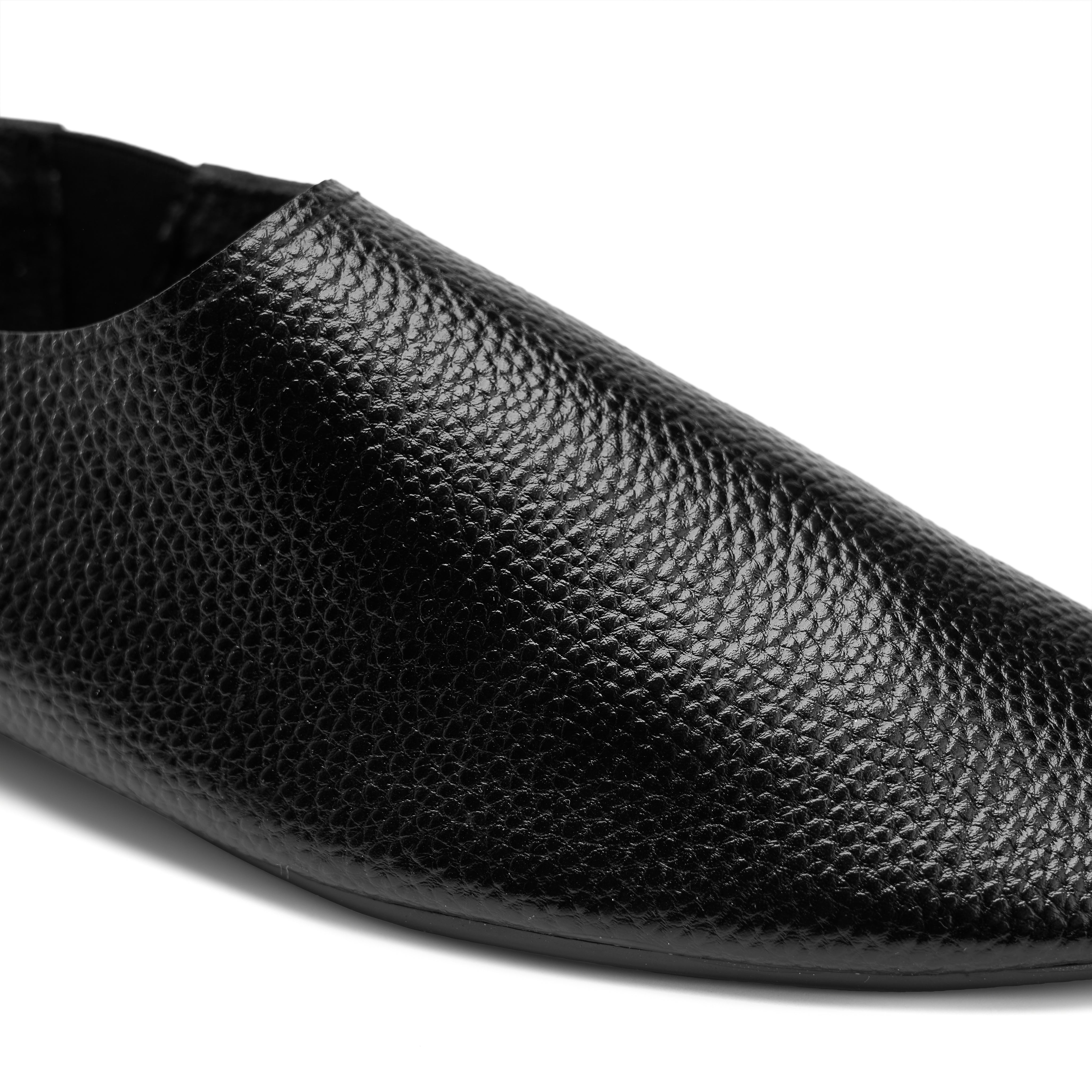 Textured Metallic Pointed-Toe Flats - Black