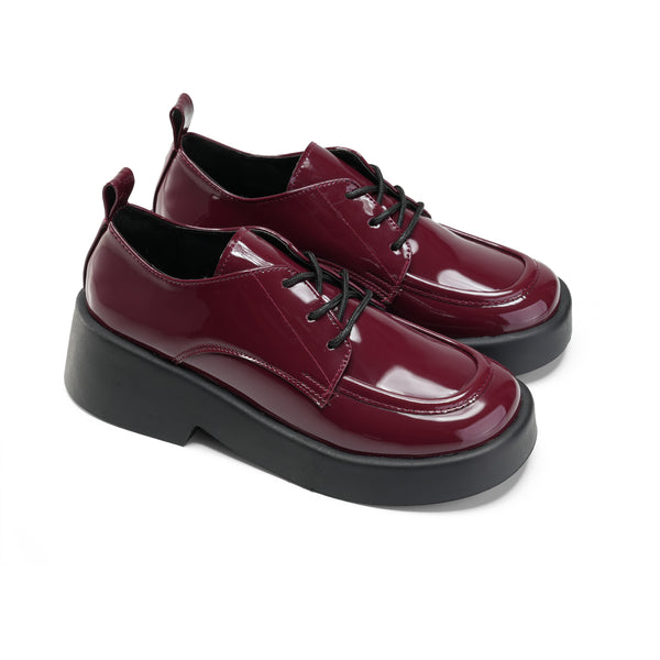 Glossy Patent Leather Shoes - Maroon