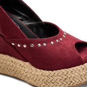 Suede Peep-Toe Platform Wedges - Maroon