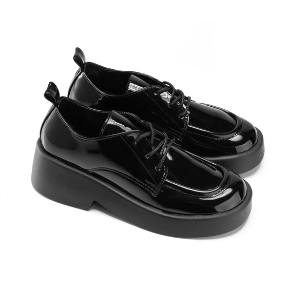 Glossy Patent Leather Shoes - Black