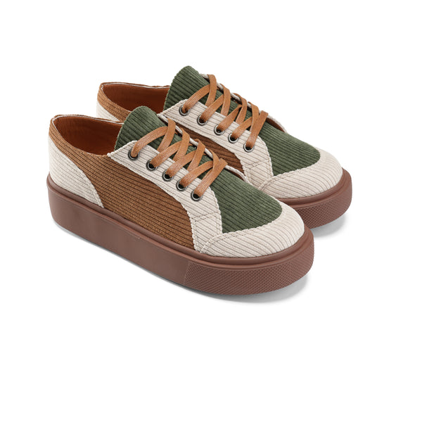 Multi-Tone Corduroy Sneakers with Leather Accents - Beige