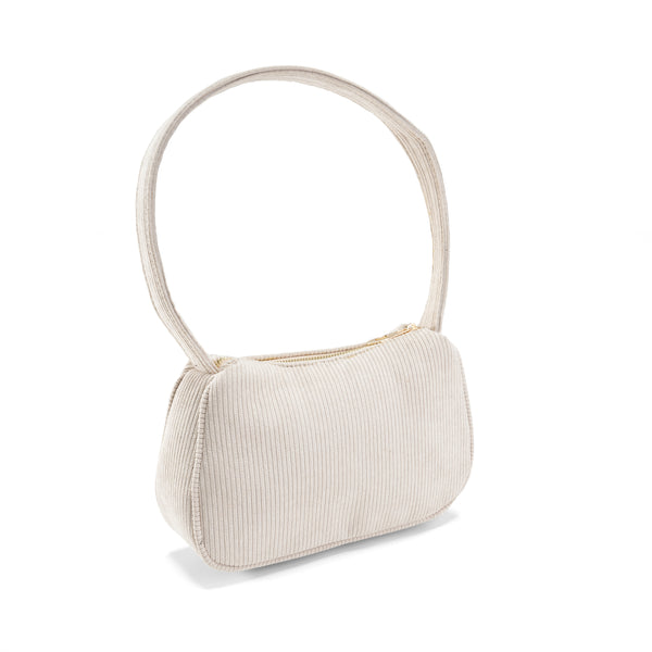 Corduroy Shoulder Bag with Accent Zipper - Beige