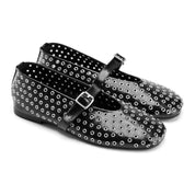 Grommet-Detail Square Toe flats - Black