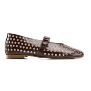 Grommet-Detail Square Toe flats - Brown