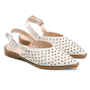 Eyelet-Detail Pointed Slingback Flats - White