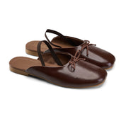 Minimalist Bow-Accent Flat Mules - Brown