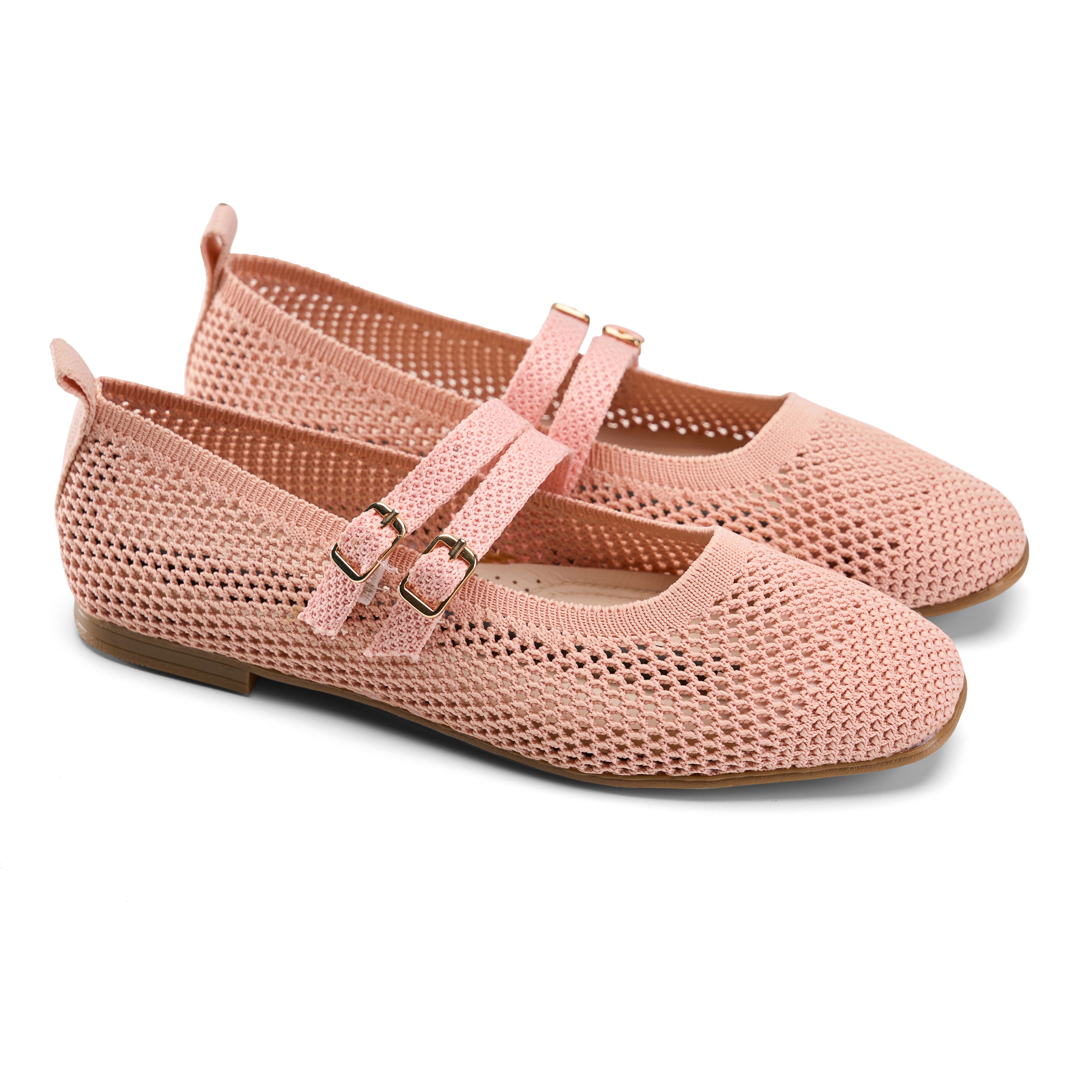 Double-Strap Knit Mary Jane Flats - Pink
