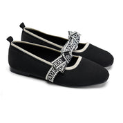 Textured Knit Ballet Flats with Soft Bow - Black