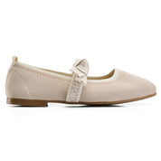 Textured Knit Ballet Flats with Soft Bow - Beige
