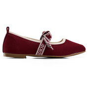 Textured Knit Ballet Flats with Soft Bow - Maroon