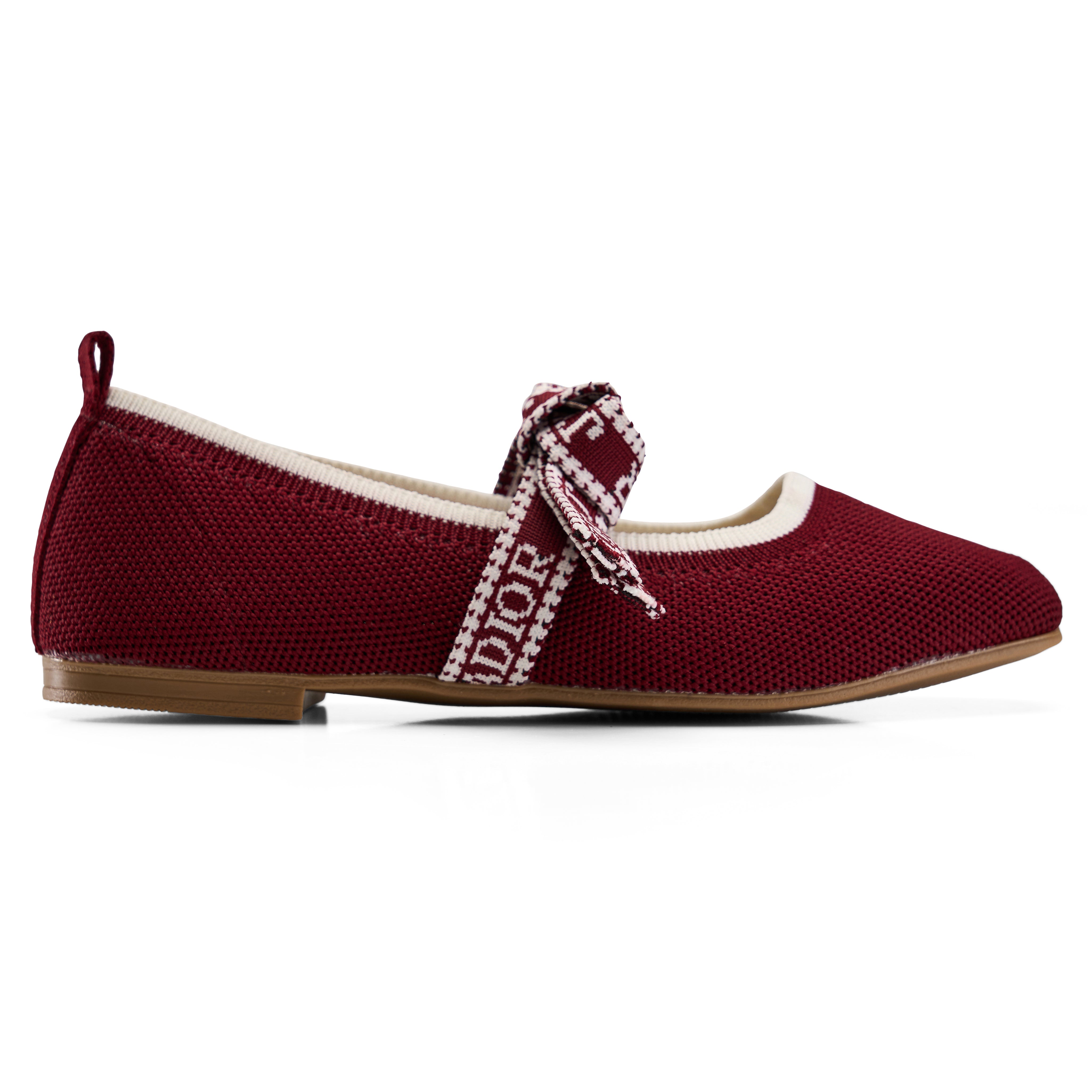 Textured Knit Ballet Flats with Soft Bow - Maroon