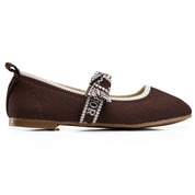 Textured Knit Ballet Flats with Soft Bow - Brown