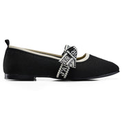 Textured Knit Ballet Flats with Soft Bow - Black