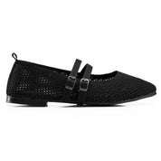 Double-Strap Knit Mary Jane Flats - Black