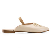 Minimalist Bow-Accent Flat Mules - Beige