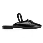 Minimalist Bow-Accent Flat Mules - Black