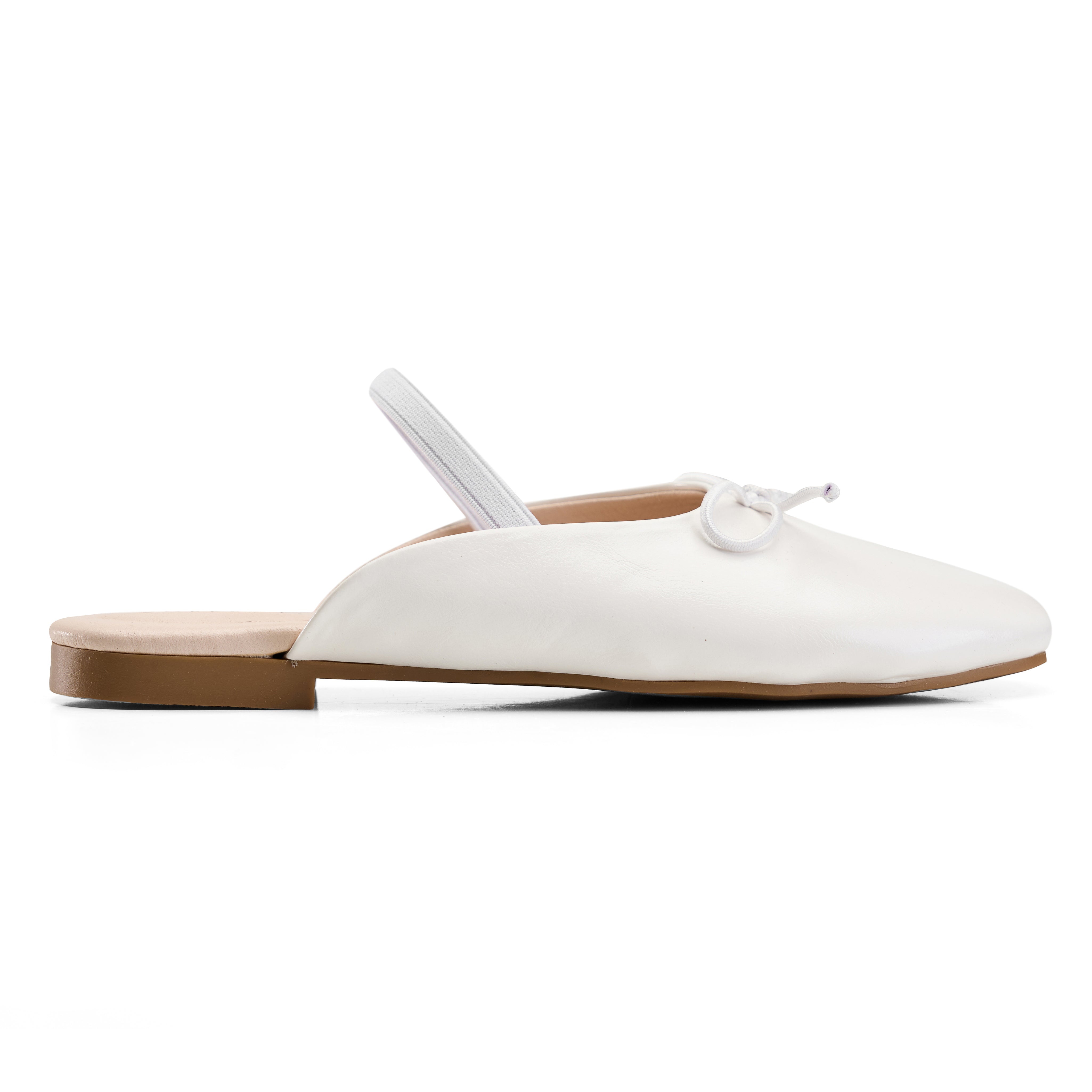 Minimalist Bow-Accent Flat Mules - White