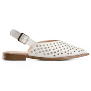 Eyelet-Detail Pointed Slingback Flats - White