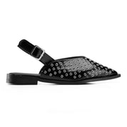 Eyelet-Detail Pointed Slingback Flats - Black