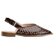 Eyelet-Detail Pointed Slingback Flats - Brown