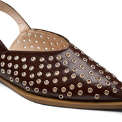 Eyelet-Detail Pointed Slingback Flats - Brown