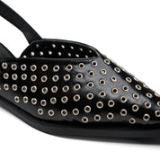 Eyelet-Detail Pointed Slingback Flats - Black