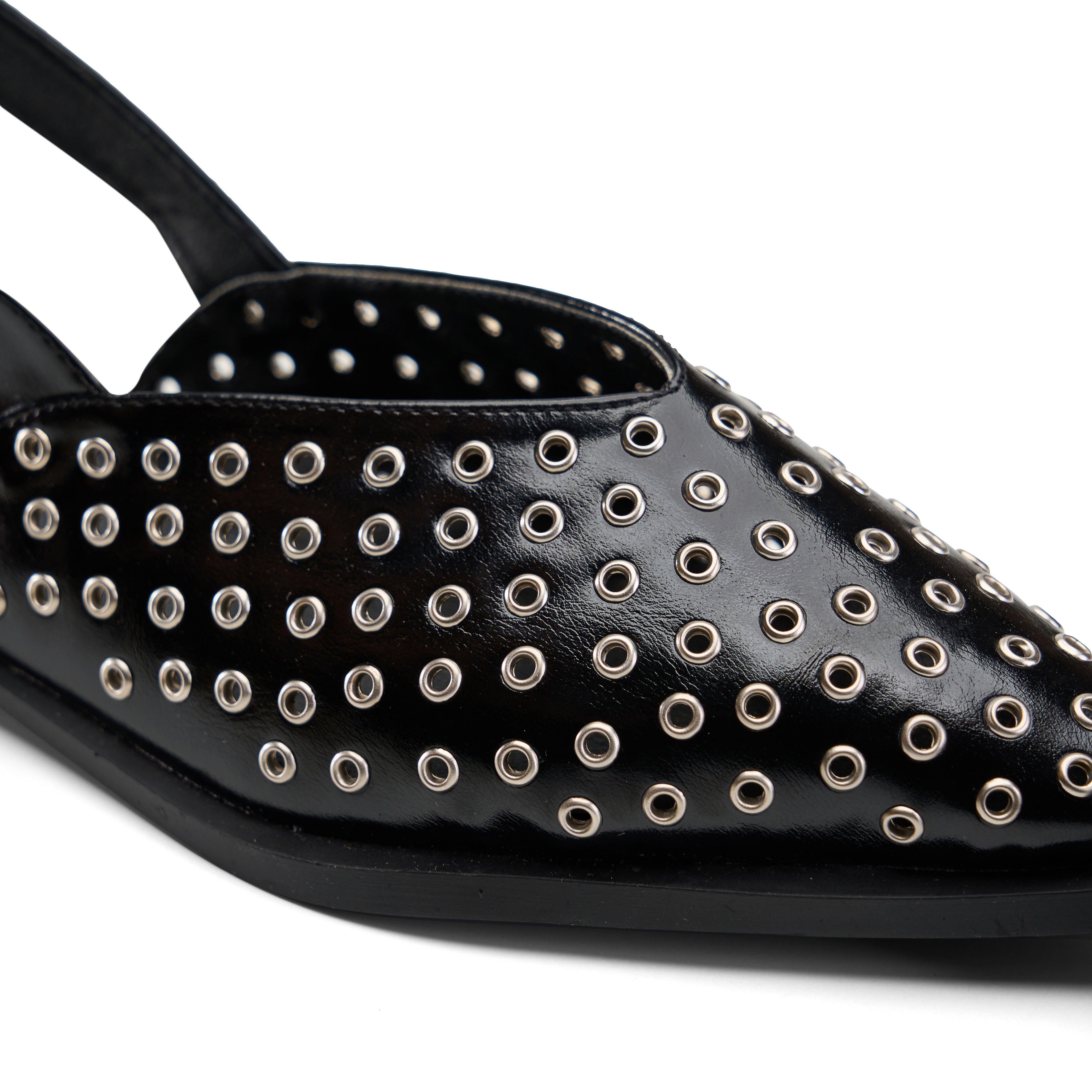 Eyelet-Detail Pointed Slingback Flats - Black