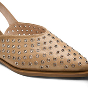 Eyelet-Detail Pointed Slingback Flats - Beige