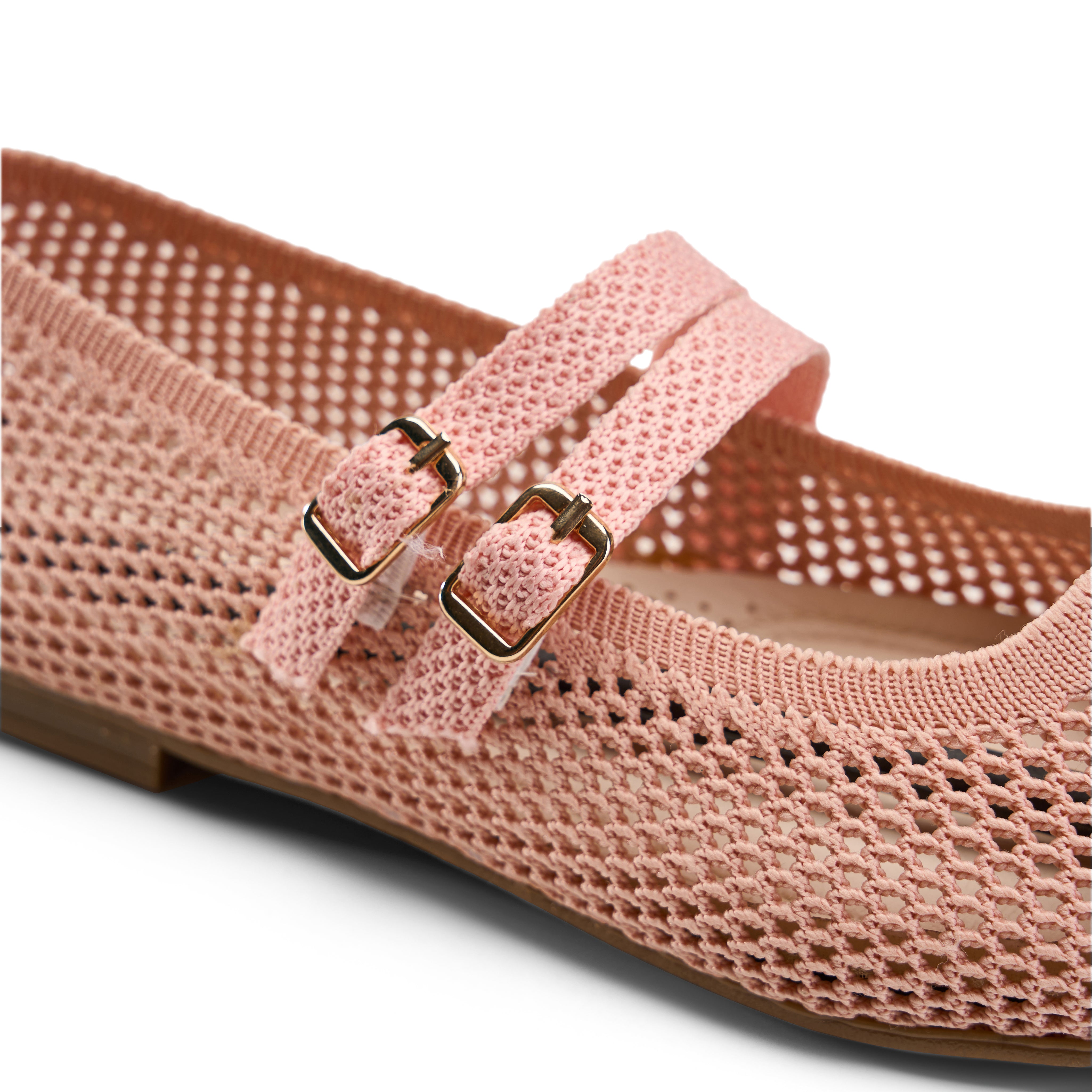 Double-Strap Knit Mary Jane Flats - Pink