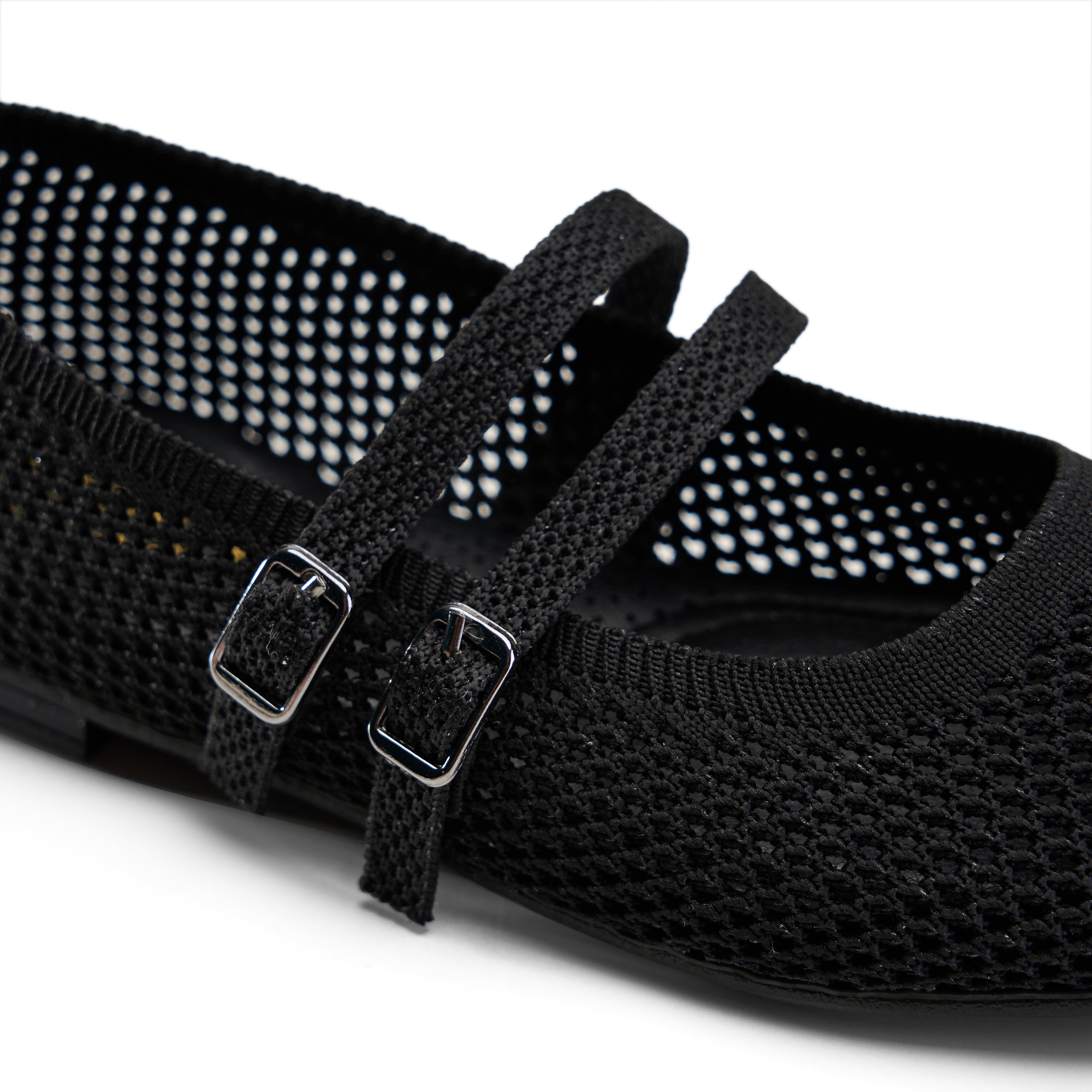 Double-Strap Knit Mary Jane Flats - Black