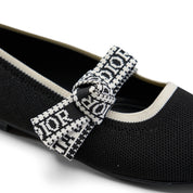 Textured Knit Ballet Flats with Soft Bow - Black