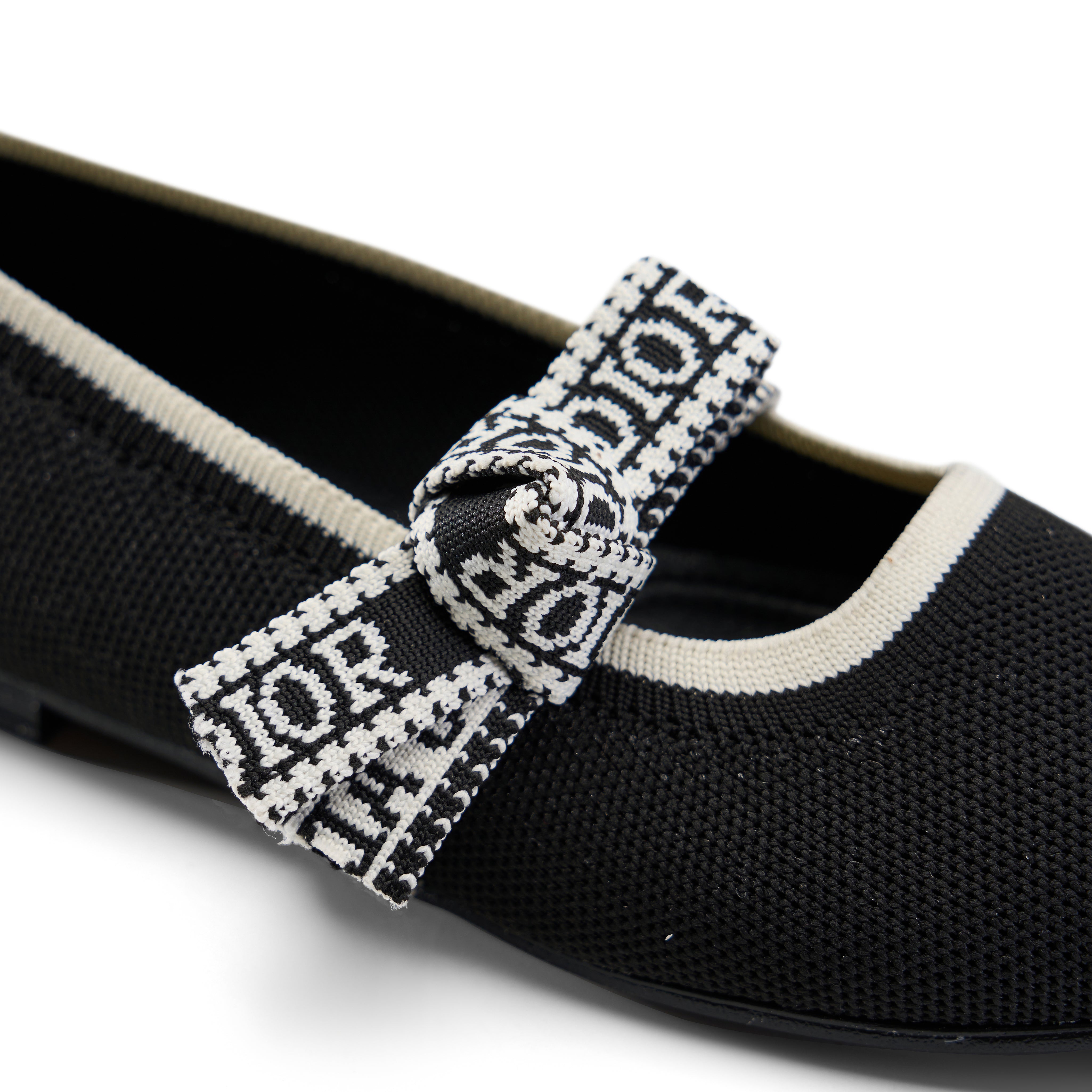 Textured Knit Ballet Flats with Soft Bow - Black