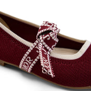 Textured Knit Ballet Flats with Soft Bow - Maroon