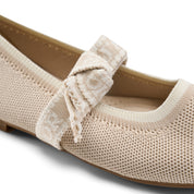 Textured Knit Ballet Flats with Soft Bow - Beige
