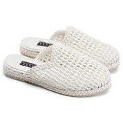 Woven Braided Mule Flats - White