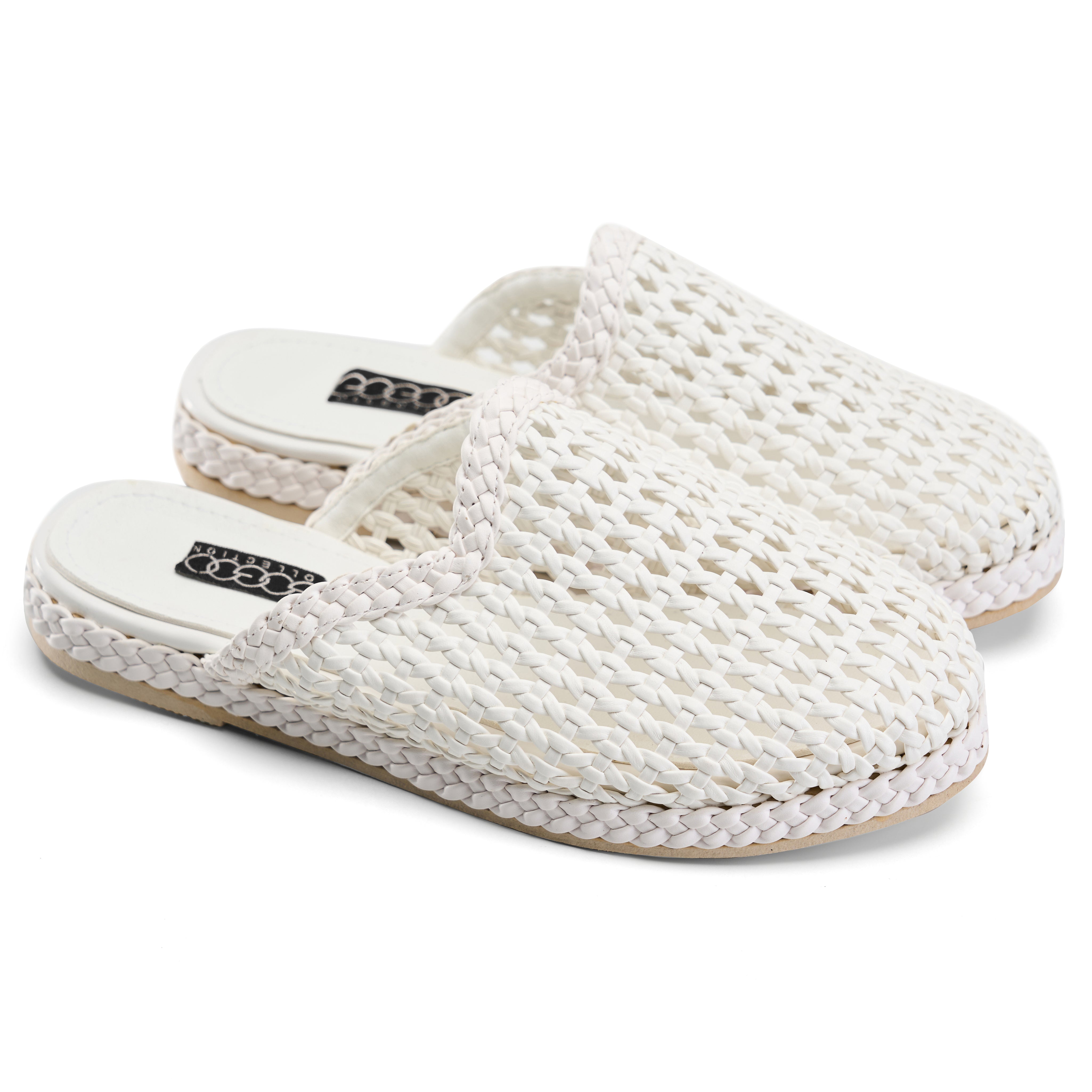Woven Braided Mule Flats - White