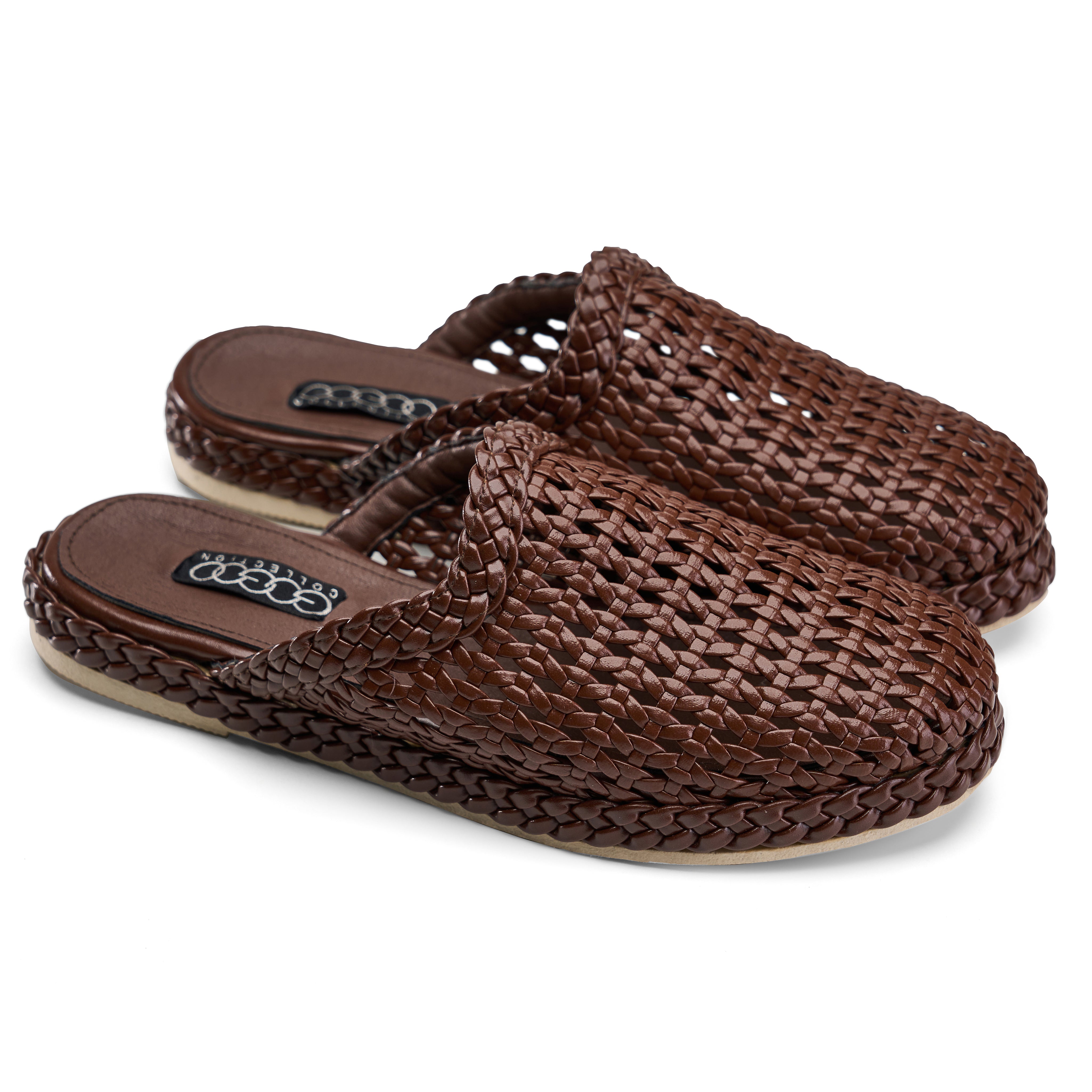 Woven Braided Mule Flats - Brown