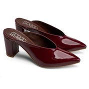Glossy Block-Heel Pointed Mules - Maroon