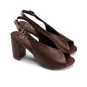 Block-Heel Peep-Toe Slingbacks - Brown