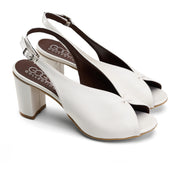 Block-Heel Peep-Toe Slingbacks - White