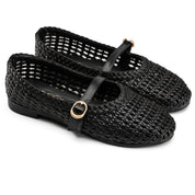 Braided Strap Ballet Flats - Black