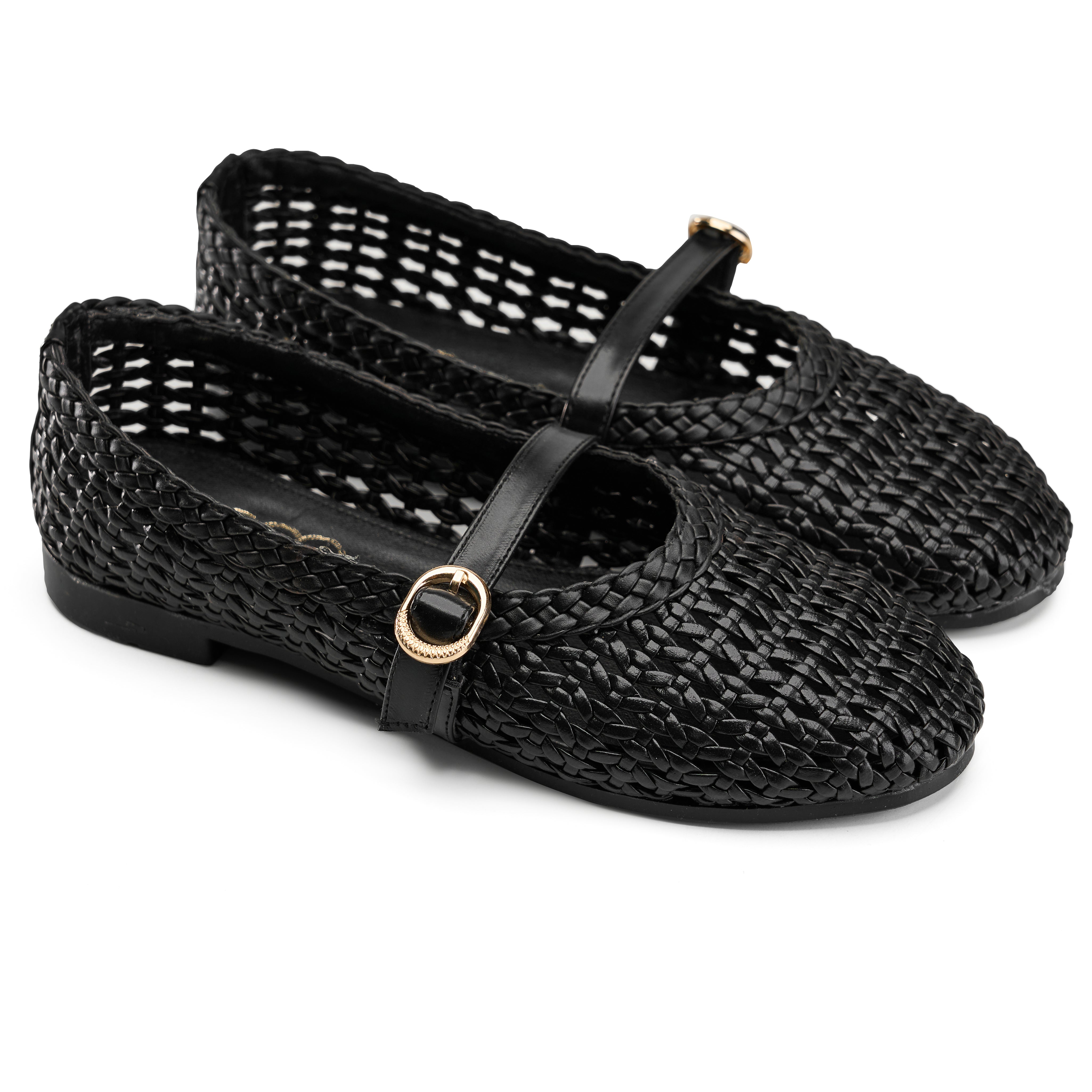 Braided Strap Ballet Flats - Black