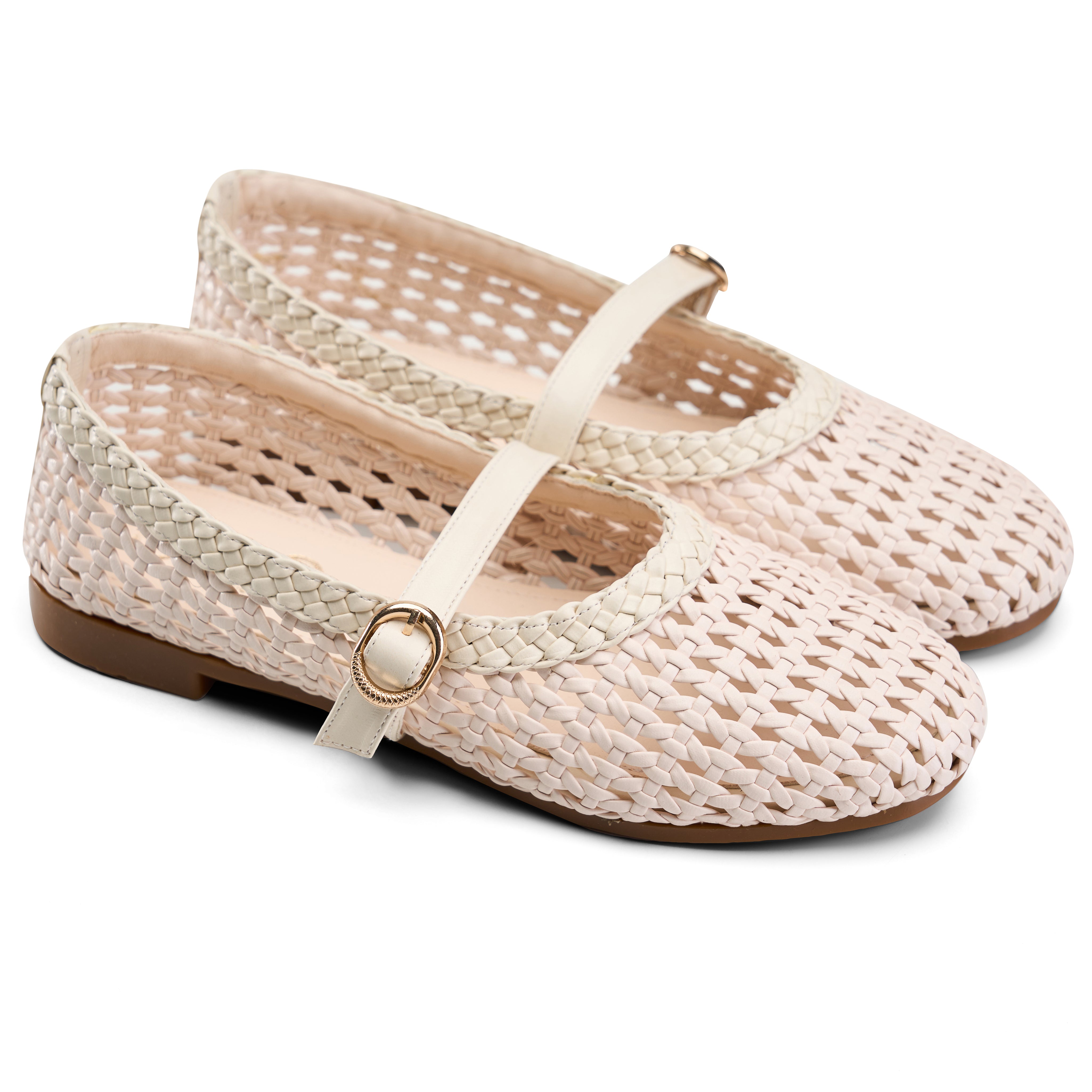 Braided Strap Ballet Flats - Beige