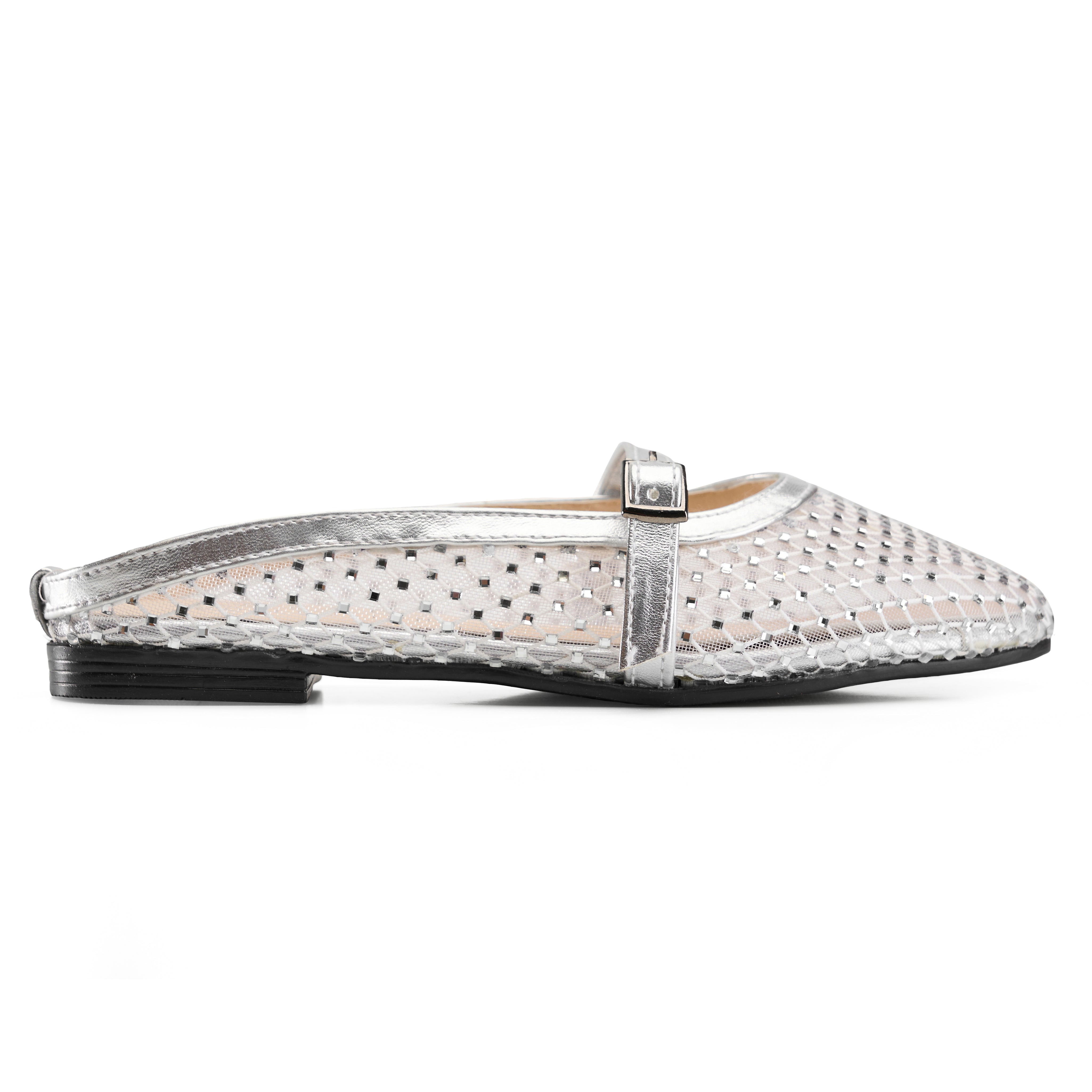 Sparkly Sheer Strap Ballerinas - Silver
