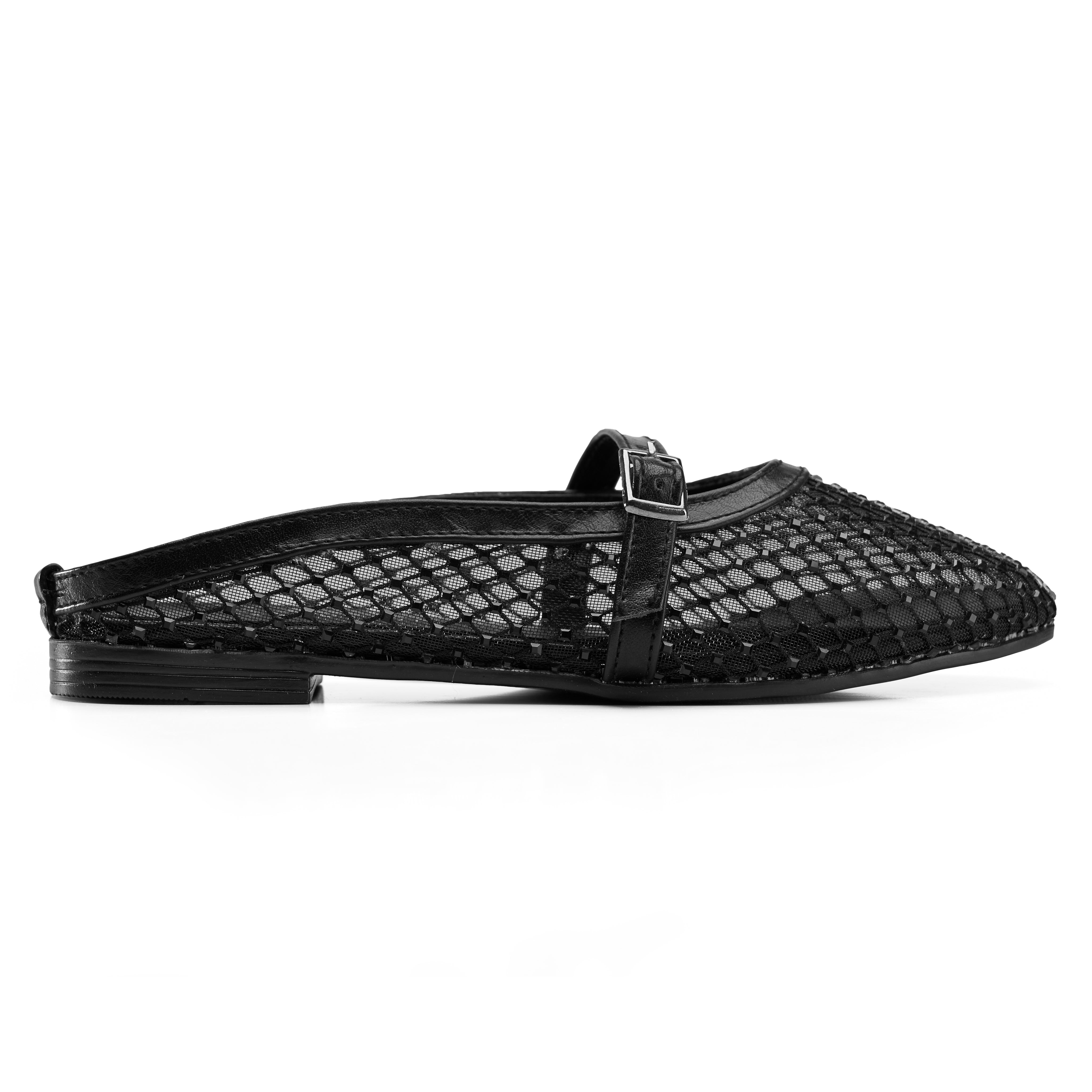 Sparkly Sheer Strap Ballerinas - Black