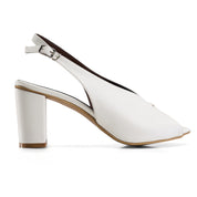 Block-Heel Peep-Toe Slingbacks - White