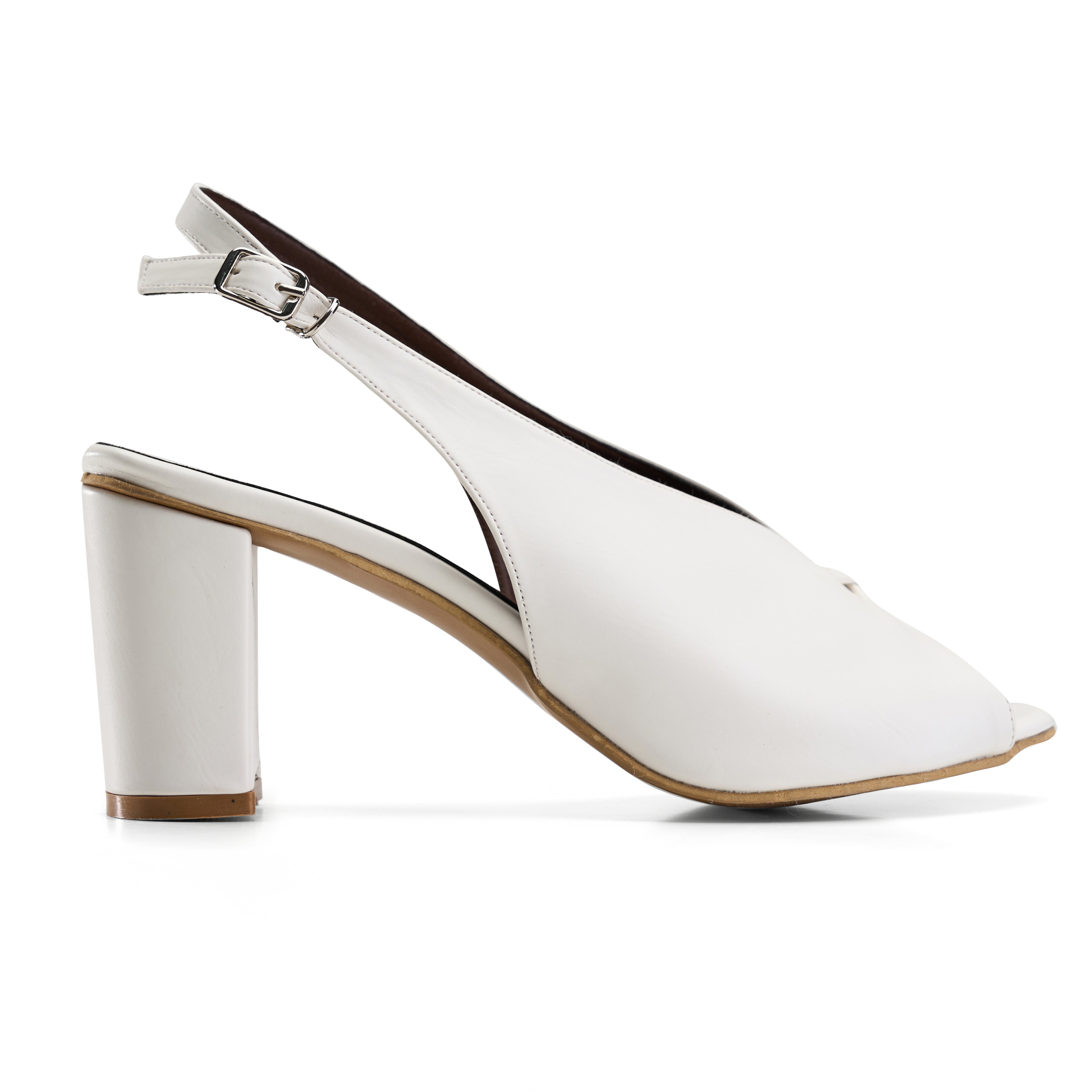 Block-Heel Peep-Toe Slingbacks - White