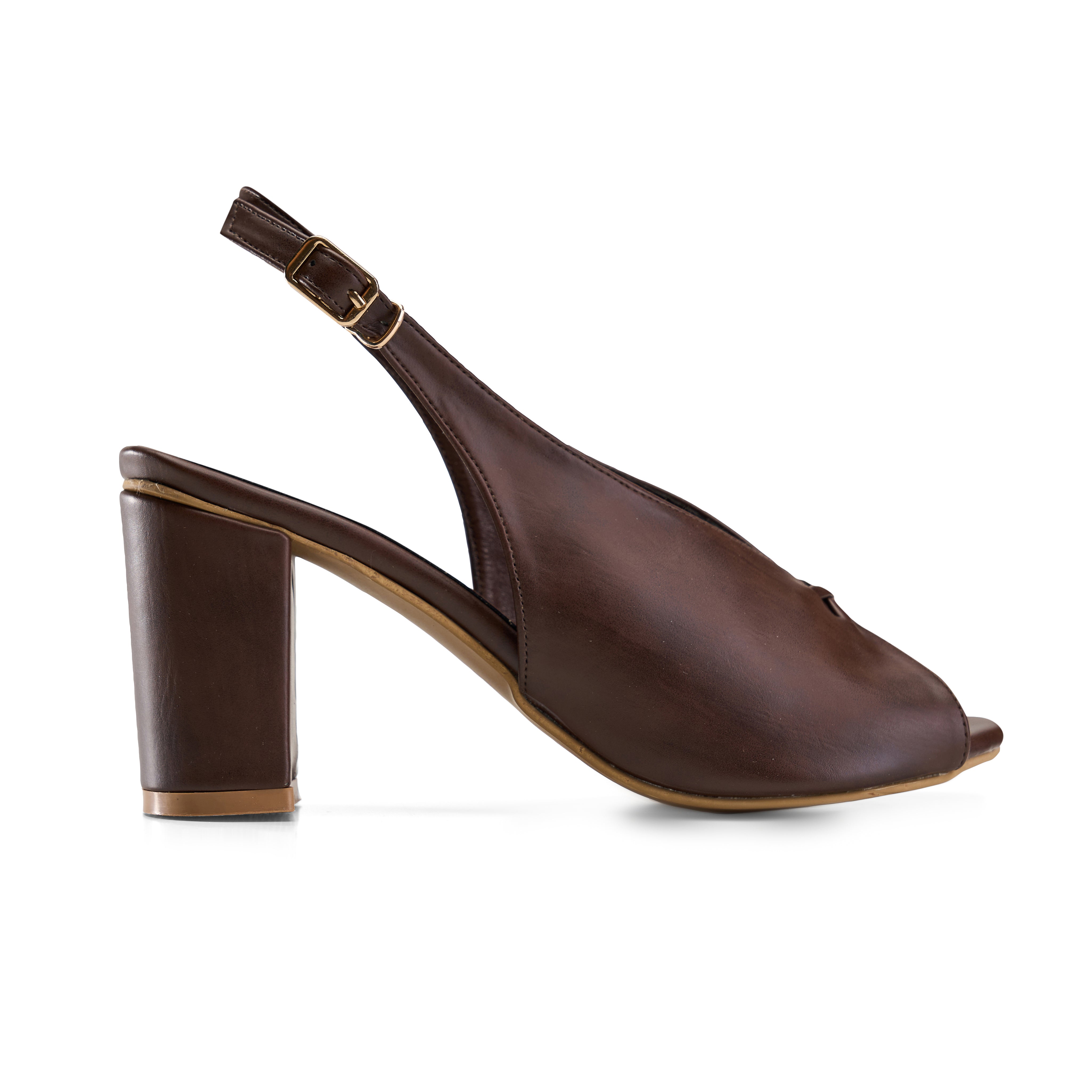 Block-Heel Peep-Toe Slingbacks - Brown